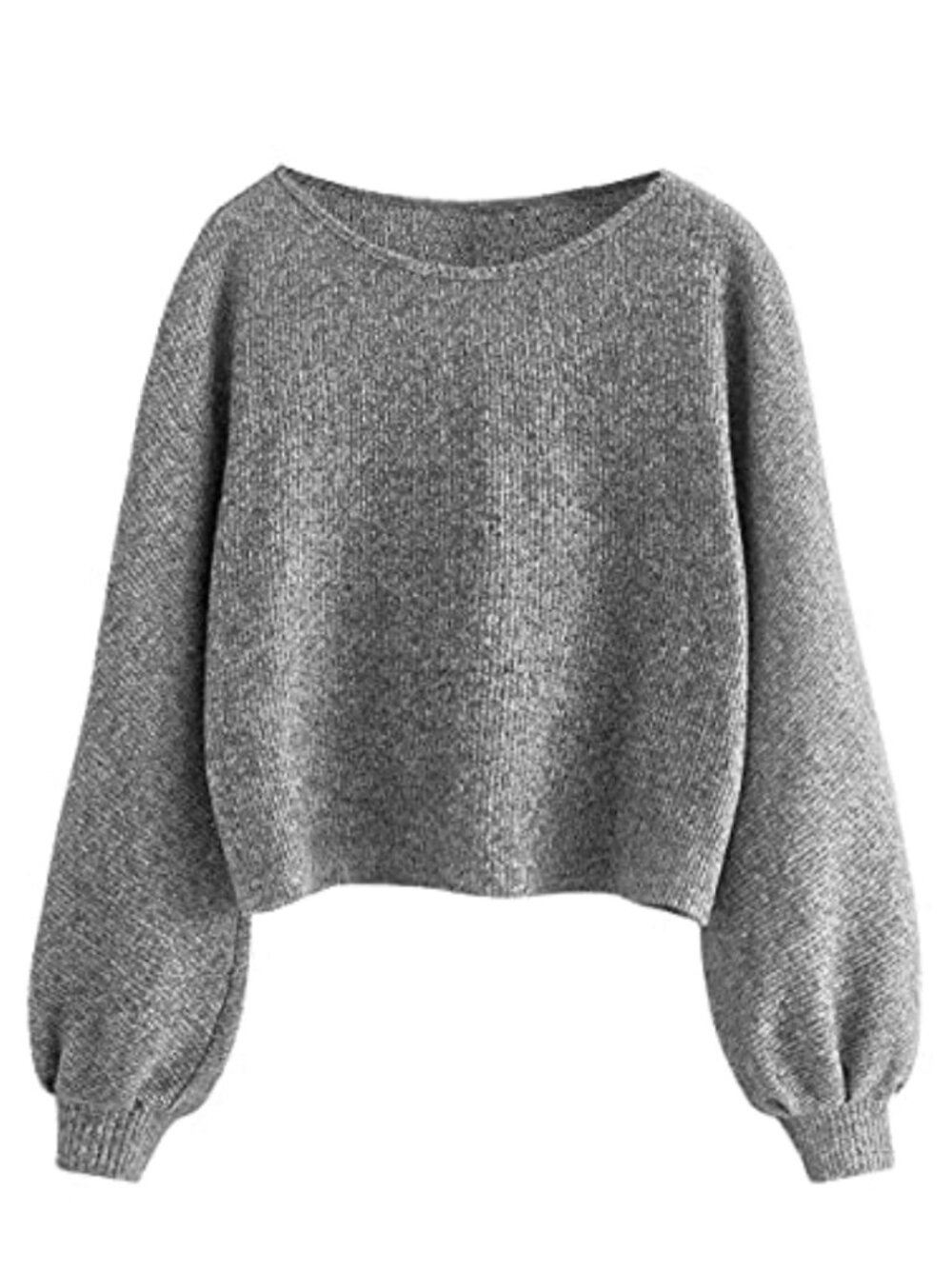 Ribbed Knit Long Sleeve Crewneck Crop Sweatshirt Pullover Top